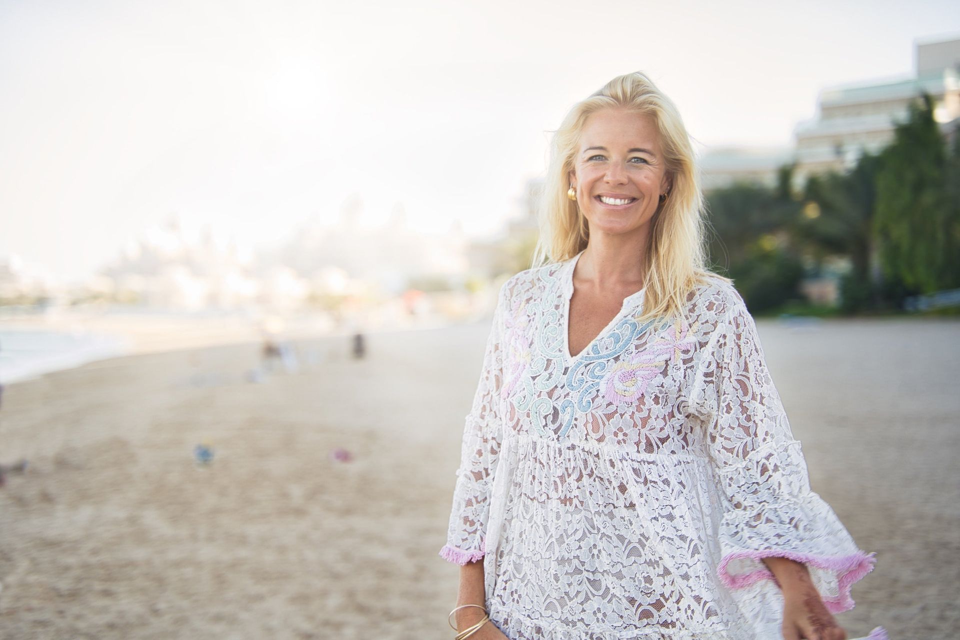 woman walking in sunshine